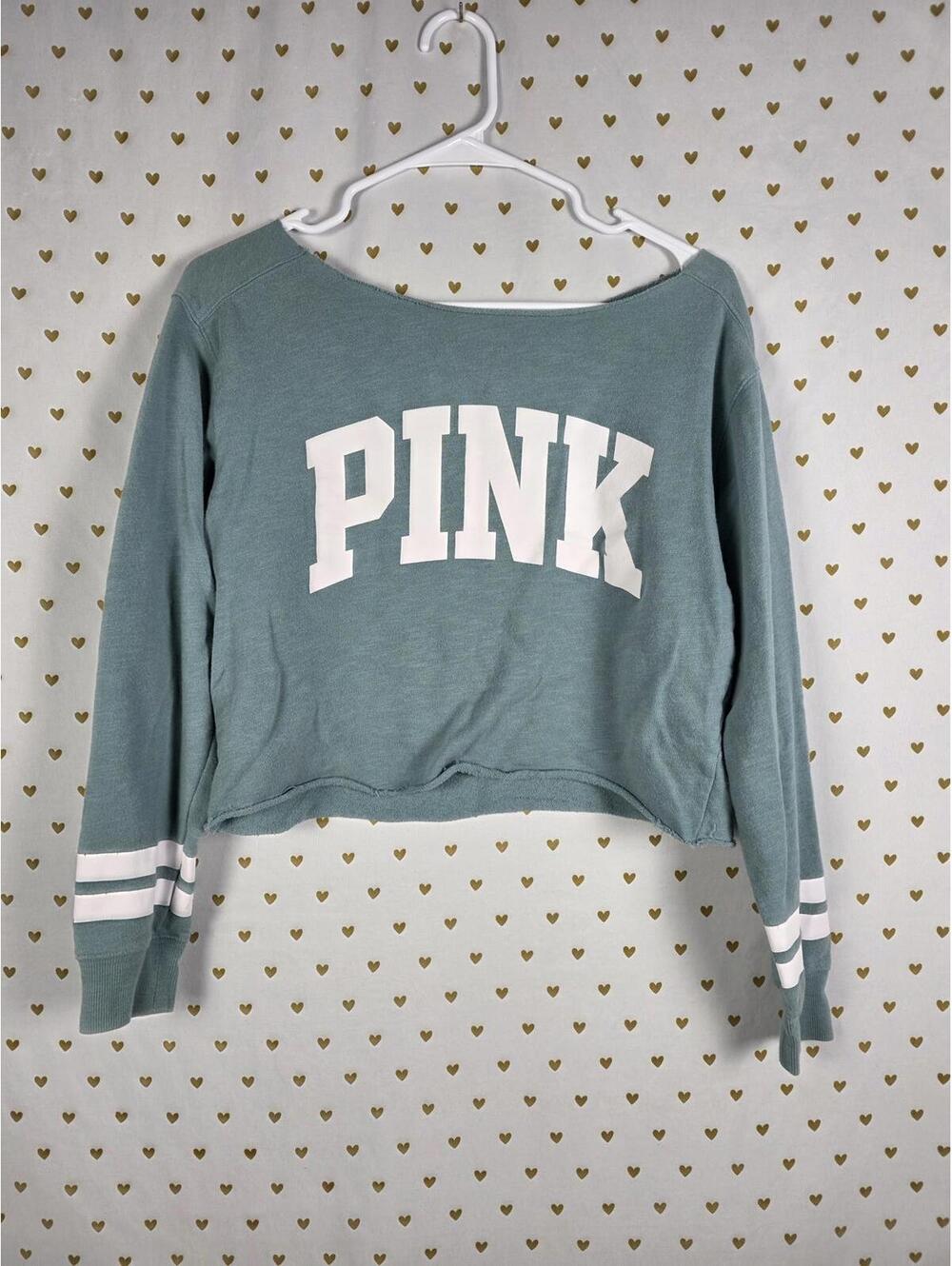 Victorias Secret Pink logo Sage Cropped Sweater Shirt  XS